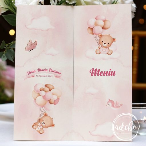 Meniu botez - Baloane roz si ursulet 1