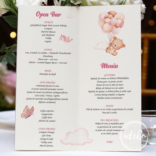 Meniu botez - Baloane roz si ursulet