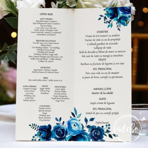 Meniu botez - albastru regal