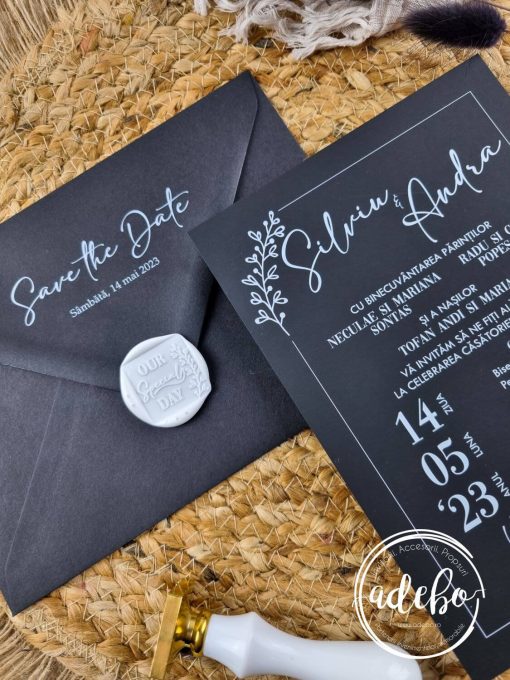 Invitatie nunta black & white 2