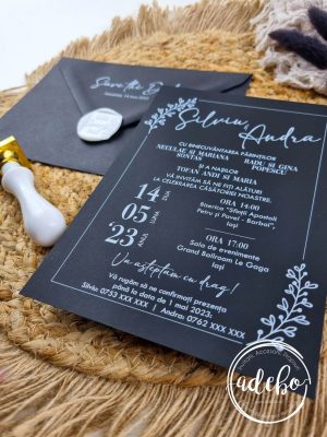 Invitatie nunta black & white 3