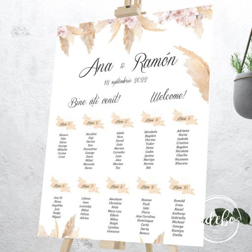Lista invitati pampas si flori pastelate