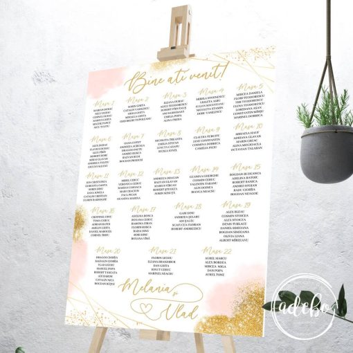 Lista invitati roz pudra si auriu