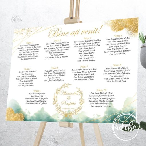 Lista invitati verde smarald si auriu