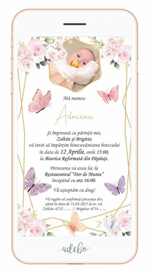 Invitatie digitala - Fluturi si flori