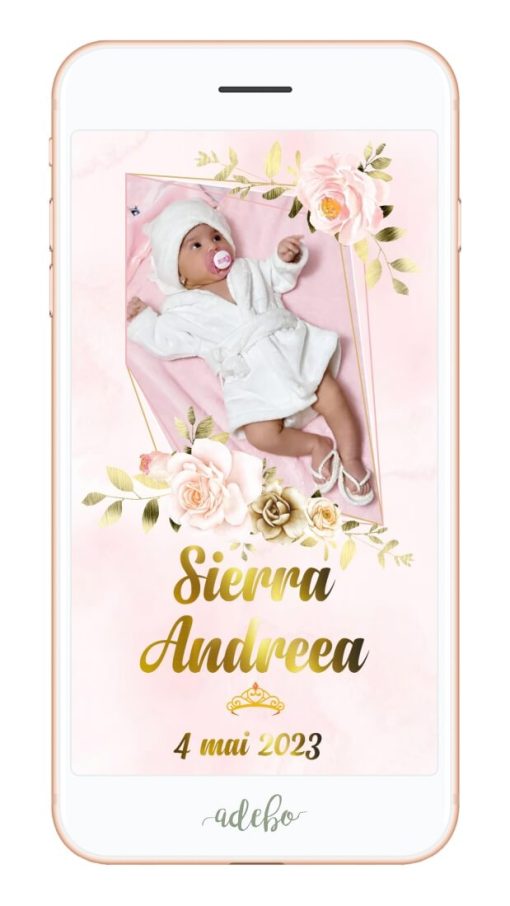 Invitatie digitala video - Trandafiri roz aurii