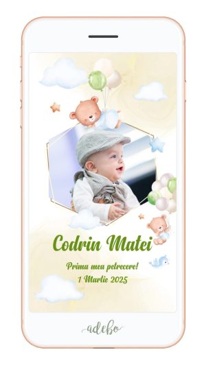 Invitatie digitala video - Ursulet si baloane verzi