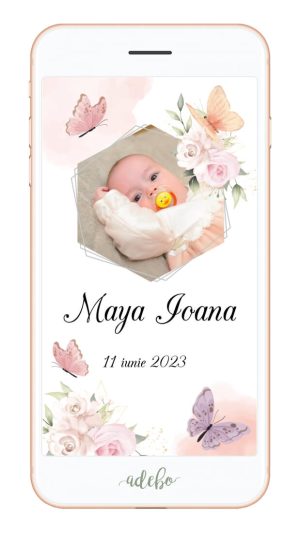 Invitatie digitala video cu poza bebelusului
