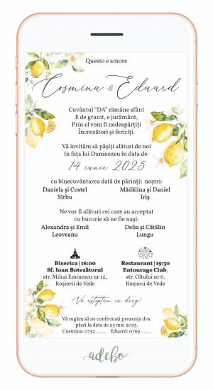 Invitatie nunta digitala cu lamai