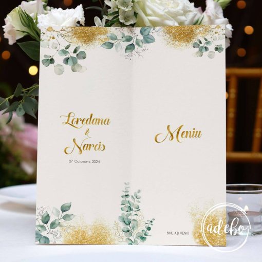 Meniu nunta eucalipt auriu