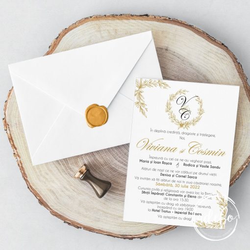 Invitatie nunta white & gold