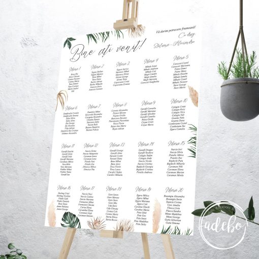 Lista invitati nunta - Frunze palmier si pampas