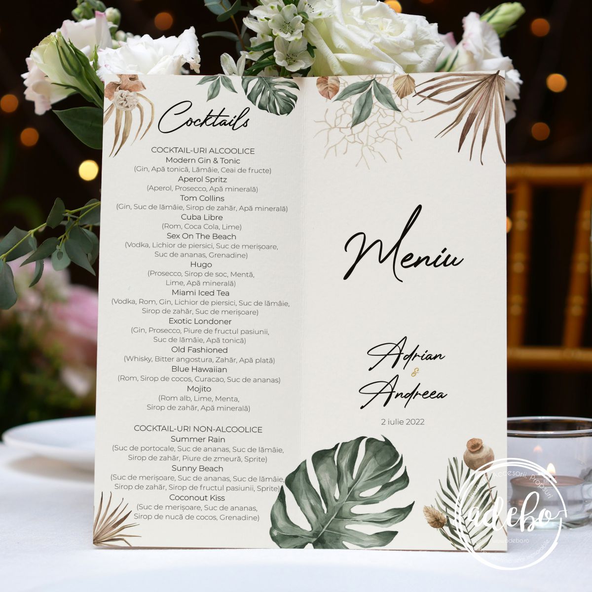 Meniu nunta - Monstera & pampas