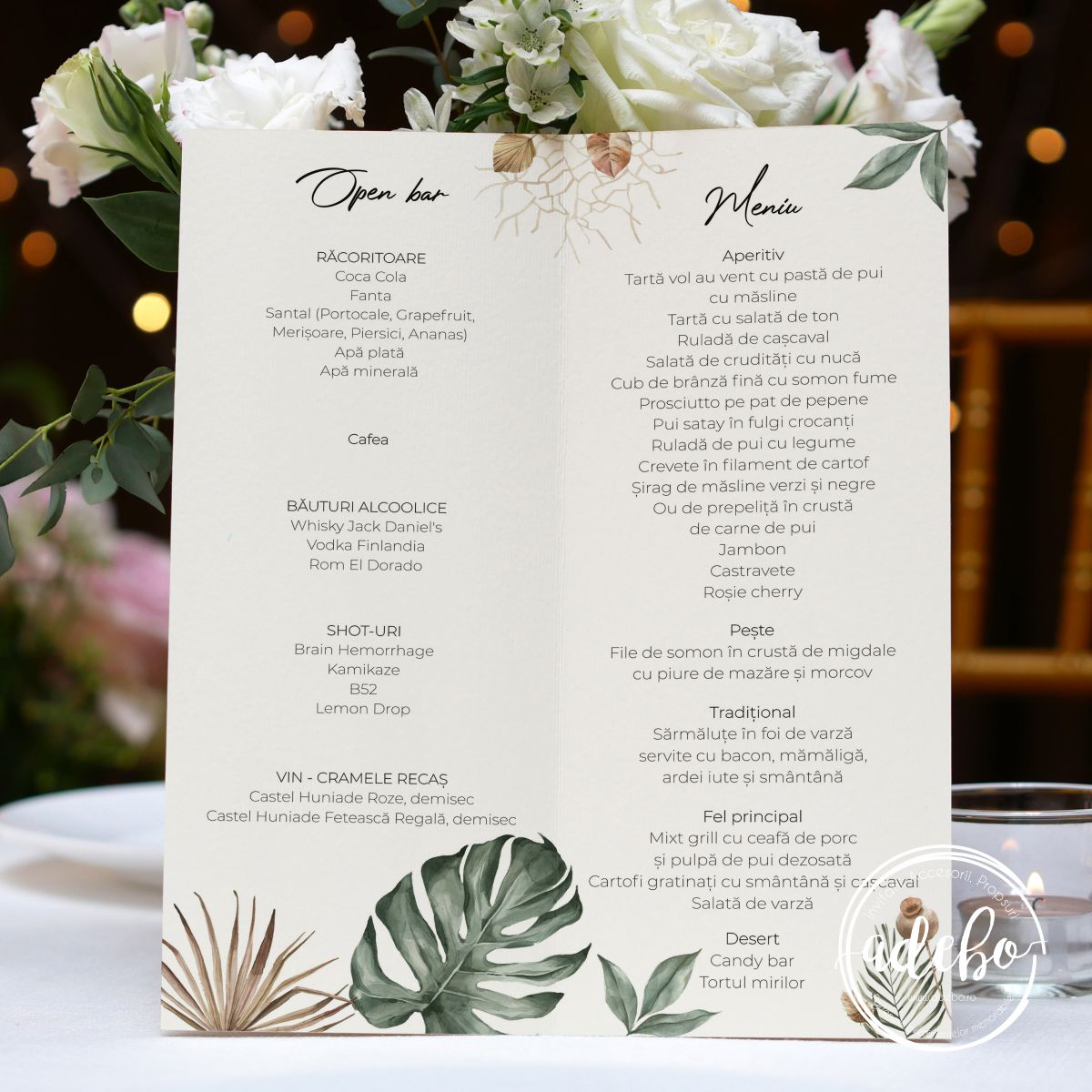 Meniu nunta Monstera & pampas