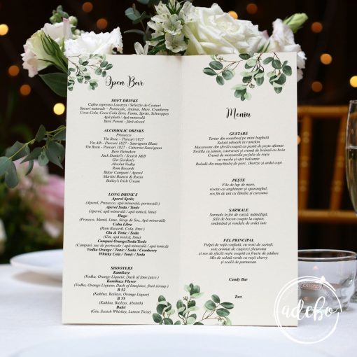 Meniu nunta cu frunze eucalipt