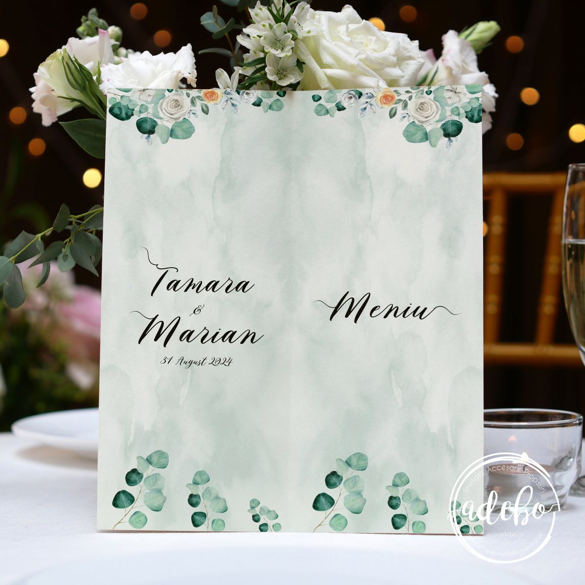 Meniu nunta - eucalipt trandafiri